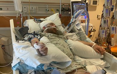 Matthew in his hospital bed